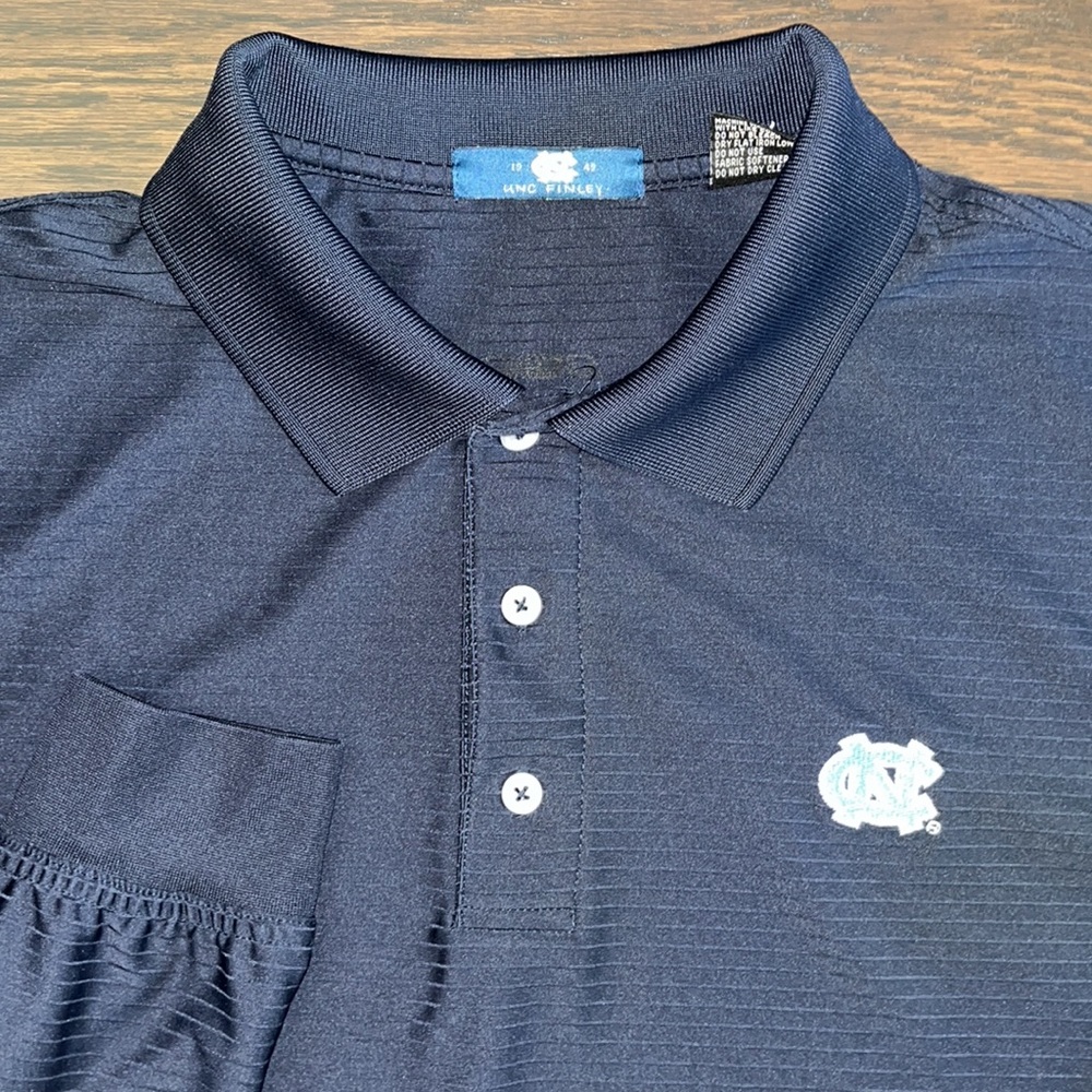UNC Finley Golf North Carolina Tar Heels Logo navy blue Long Sleeve polo shirt L
